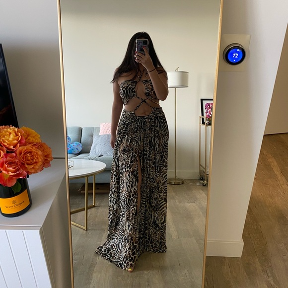 Super sexy animal print cut out maxi sun dress size medium - Picture 3 of 7